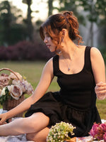 Load image into Gallery viewer, Black puffball cami mini dress