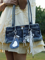 Load image into Gallery viewer, Denim Shoulder Bag with Crossbody Strap
