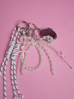 Load image into Gallery viewer, Elegant Pearl Bag Charm with Mini Mirror & Ribbons