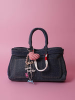 Load image into Gallery viewer, Gingham Heart & Beaded Bow Bag Charm – Red