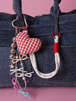 Load image into Gallery viewer, Gingham Heart & Beaded Bow Bag Charm – Red