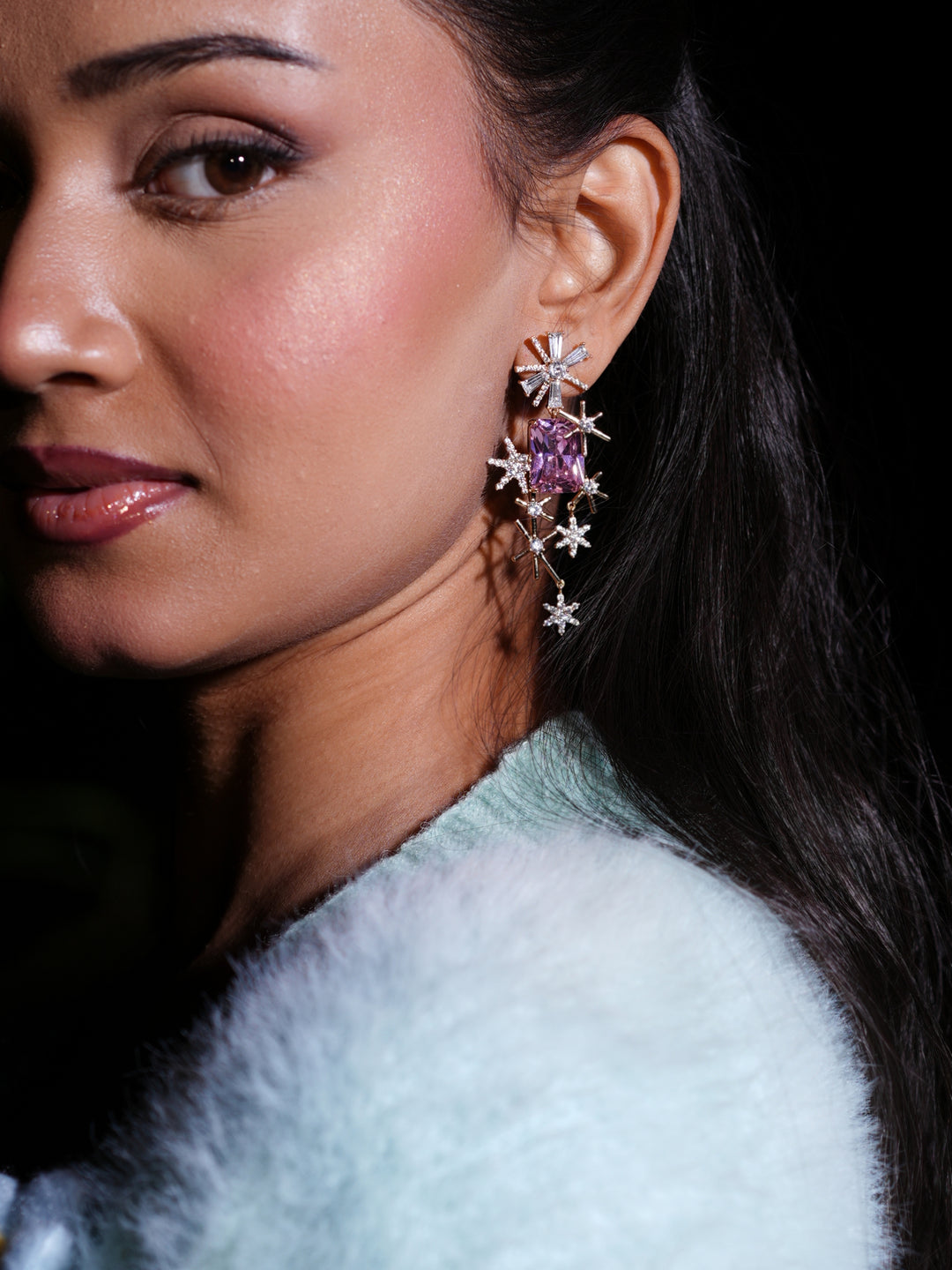 Starburst Pink Crystal Drop Earrings