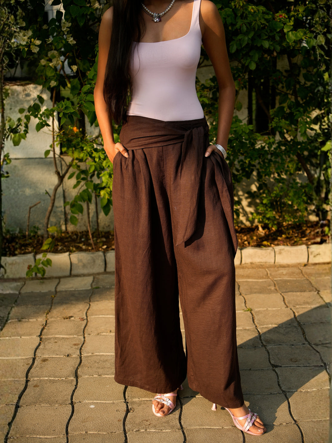 Brown Linen Wide Pants