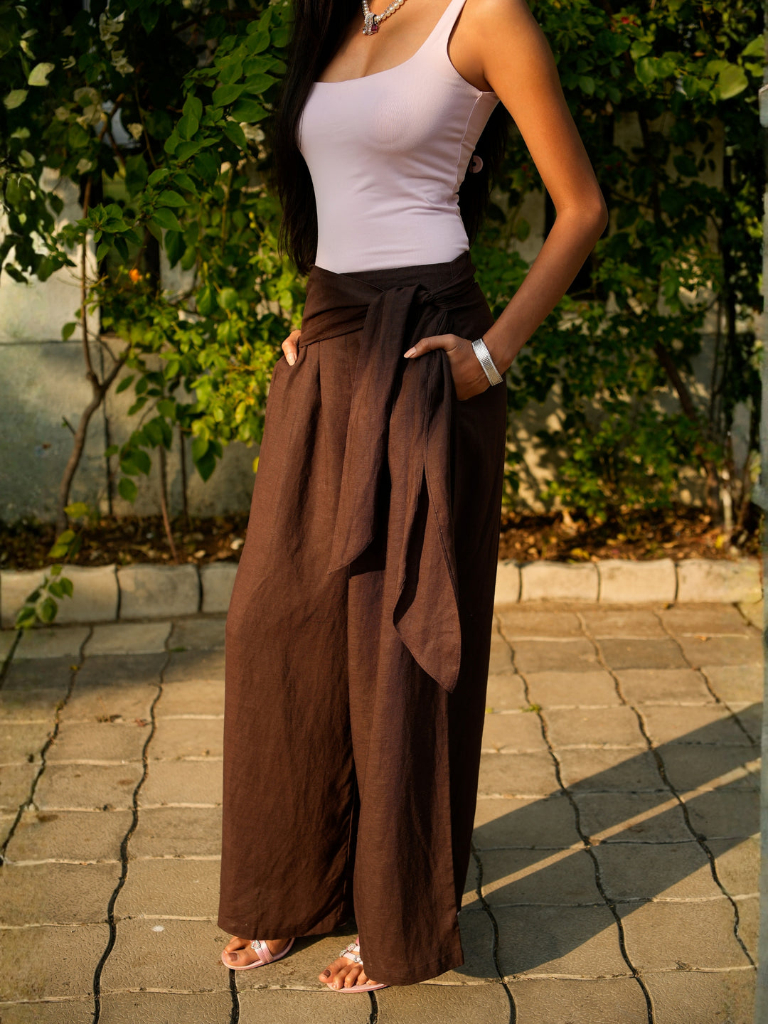 Brown Linen Wide Pants