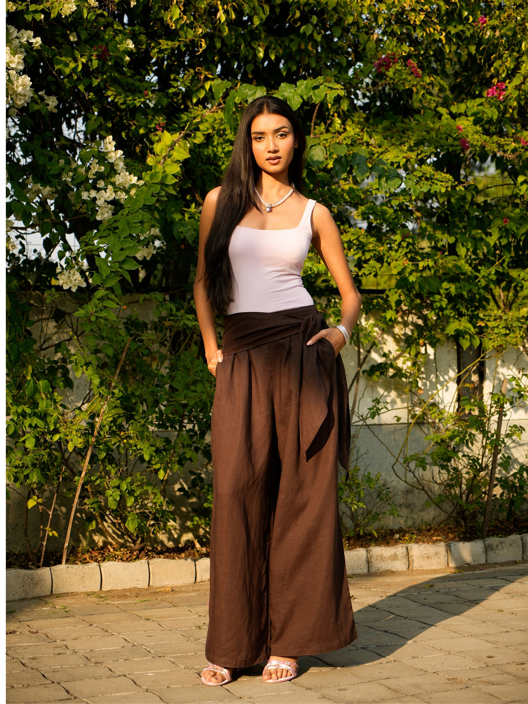 Brown Linen Wide Pants
