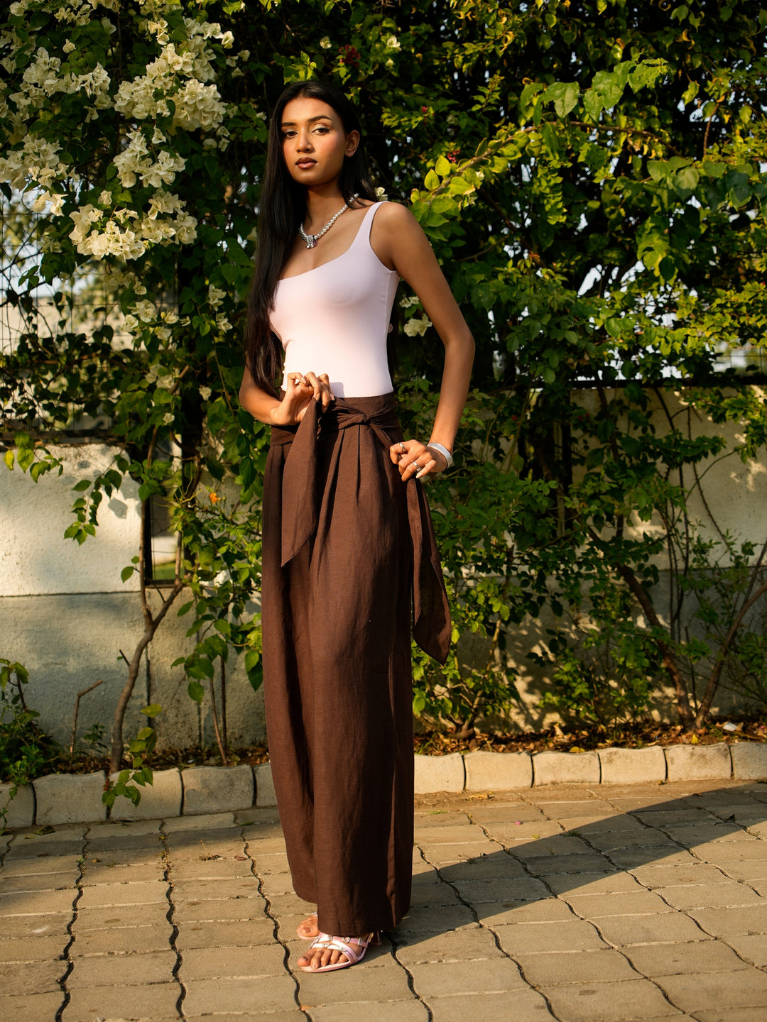Brown Linen Wide Pants