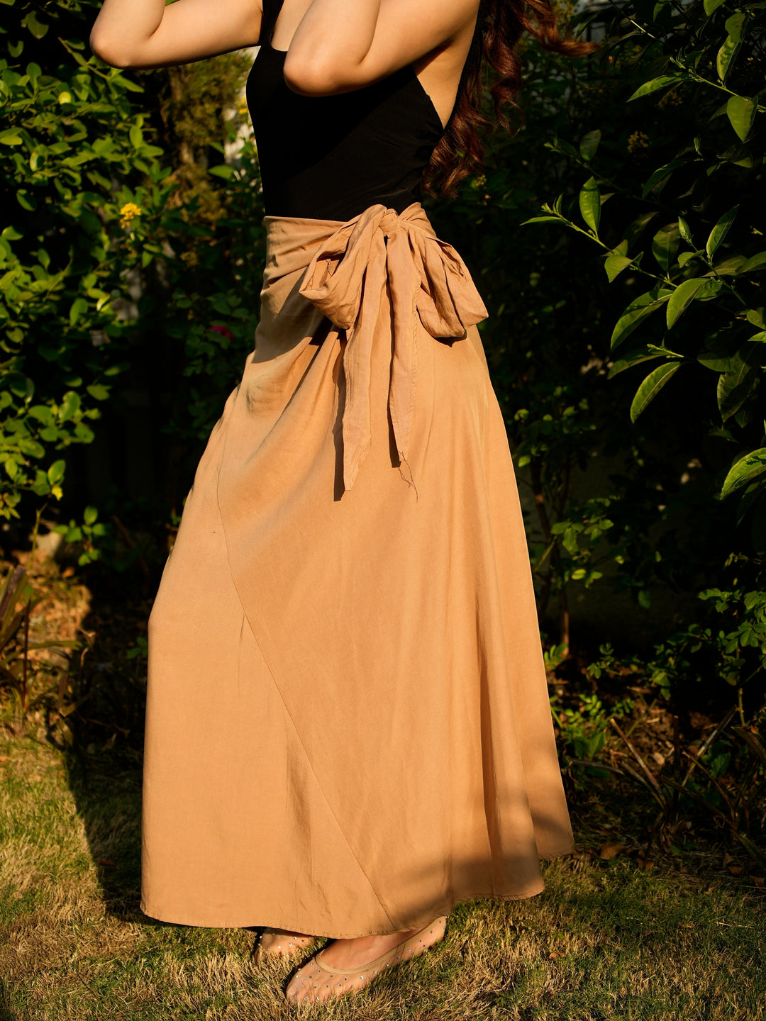 Beige Wrap Midi Skirt