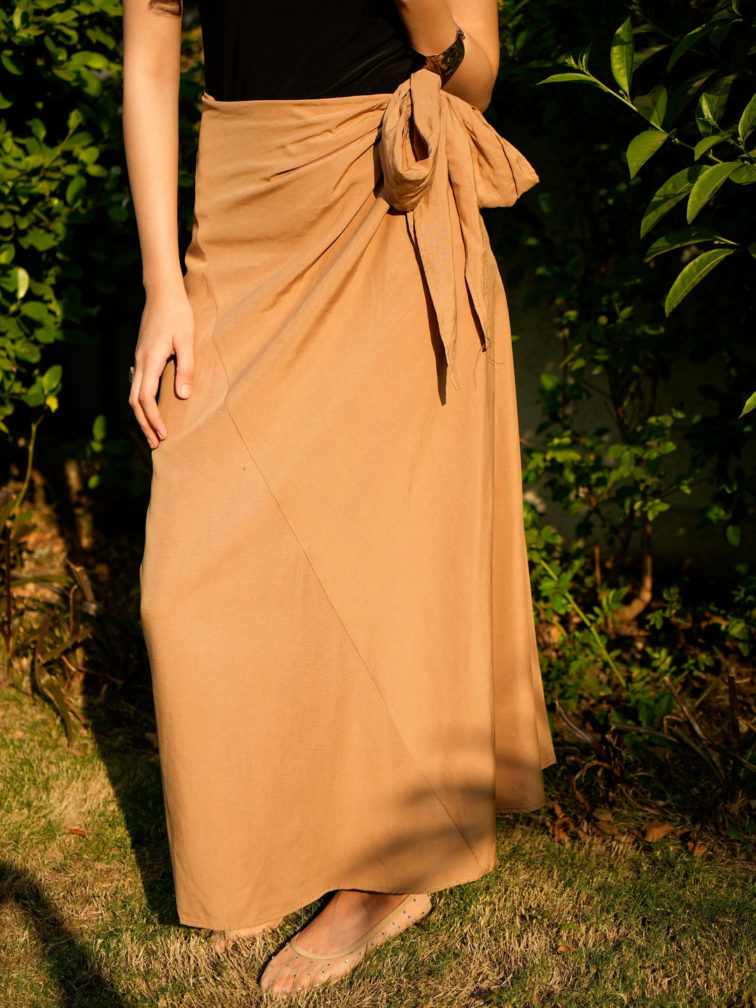 Beige Wrap Midi Skirt