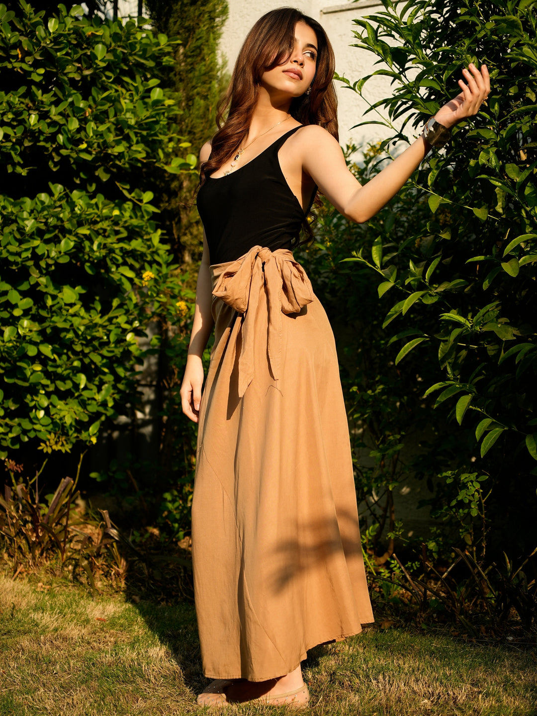 Beige Wrap Midi Skirt