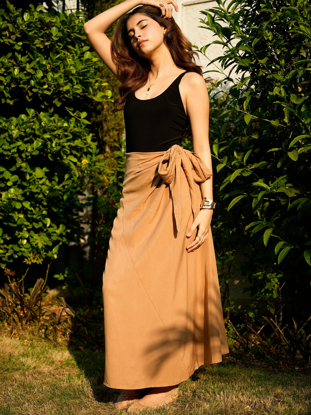 Beige Wrap Midi Skirt