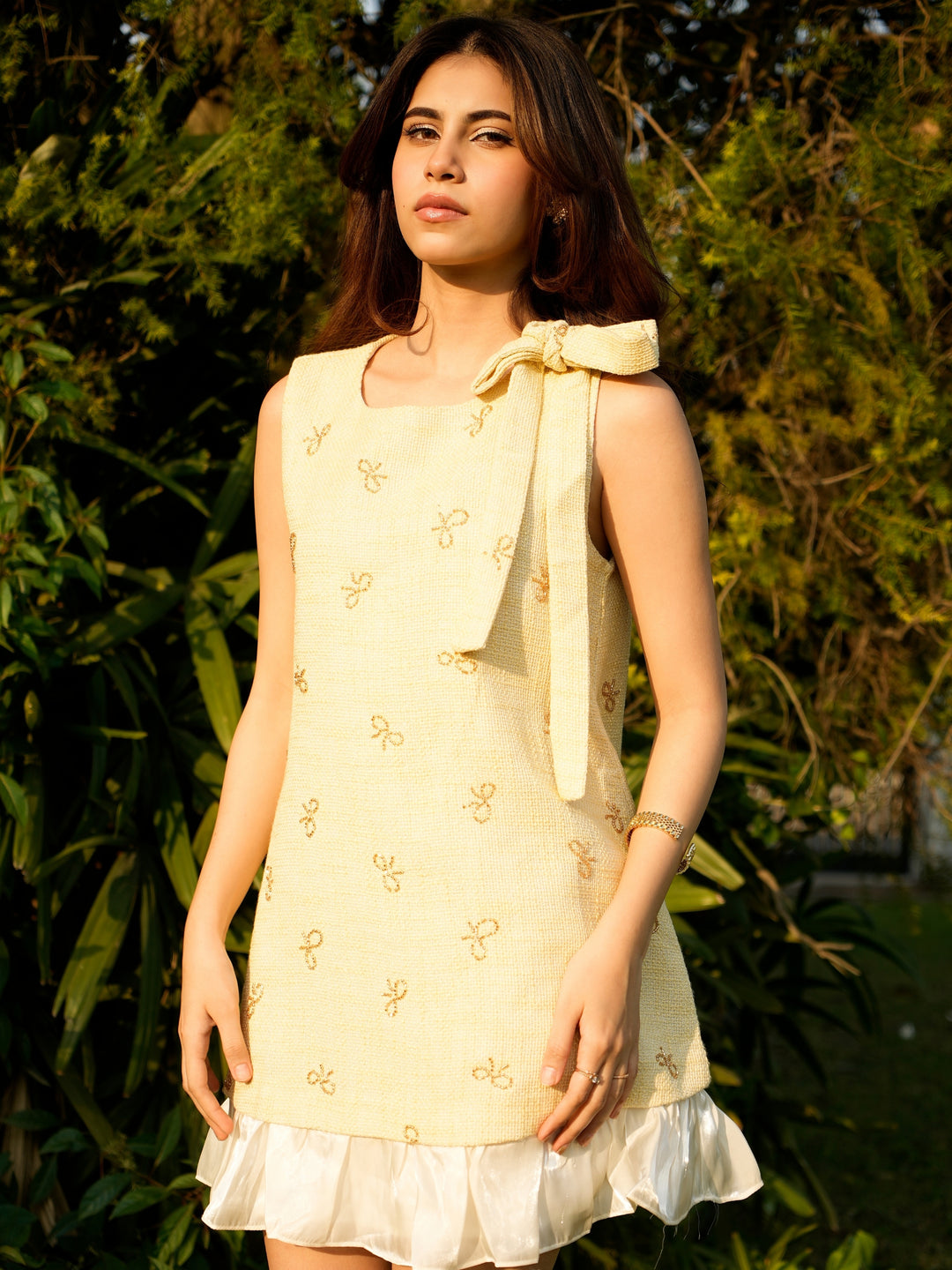 Yellow Bow Mini Dress