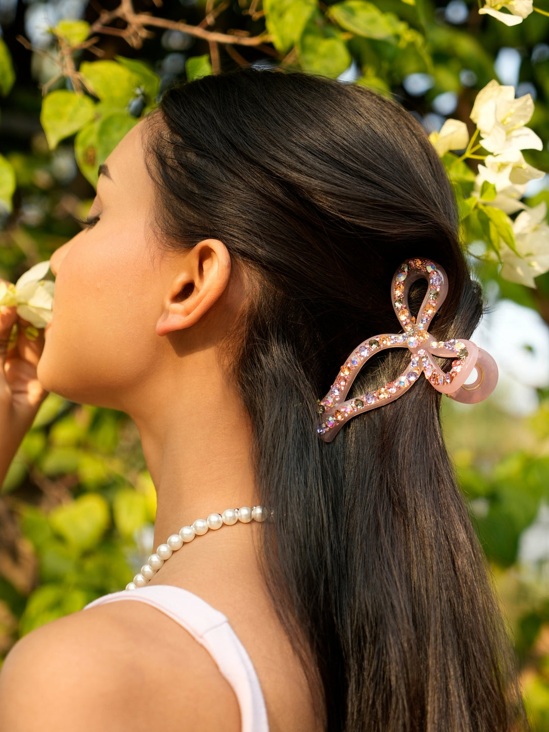 Pink Crystal Bow Hair Claw