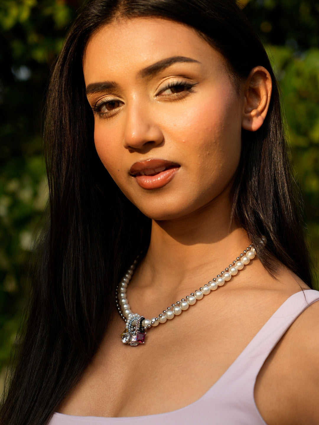 Pearl Necklace with Multicolour Charm Pendant