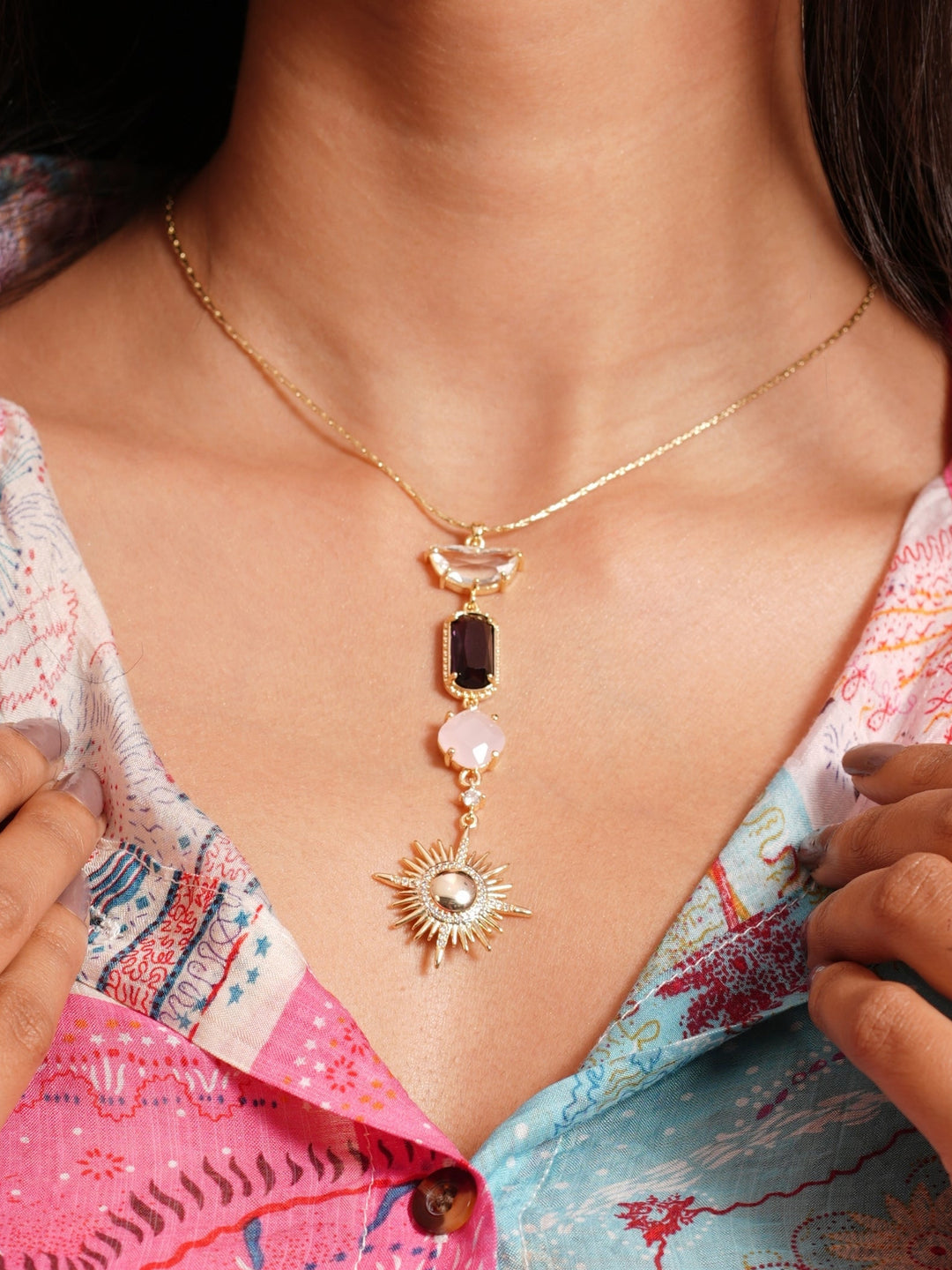 Golden Sun & Multi-Stone Necklace