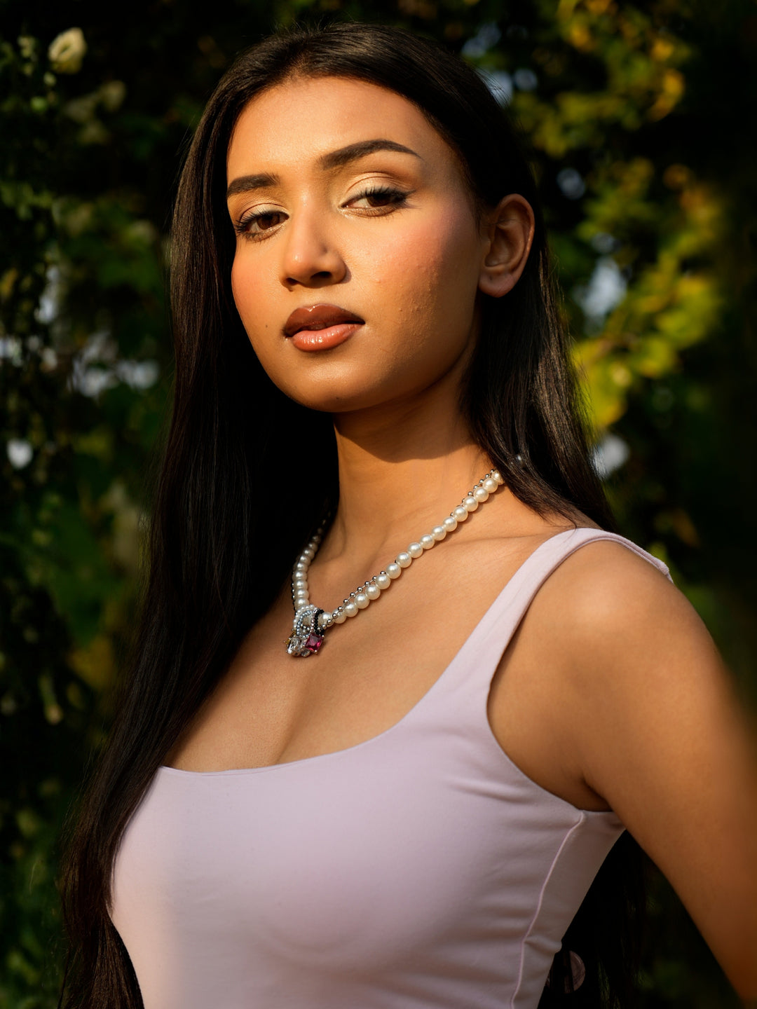 Pearl Necklace with Multicolour Charm Pendant