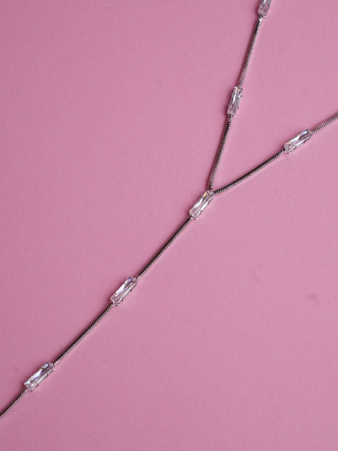 Silver Crystal Y-Drop Necklace