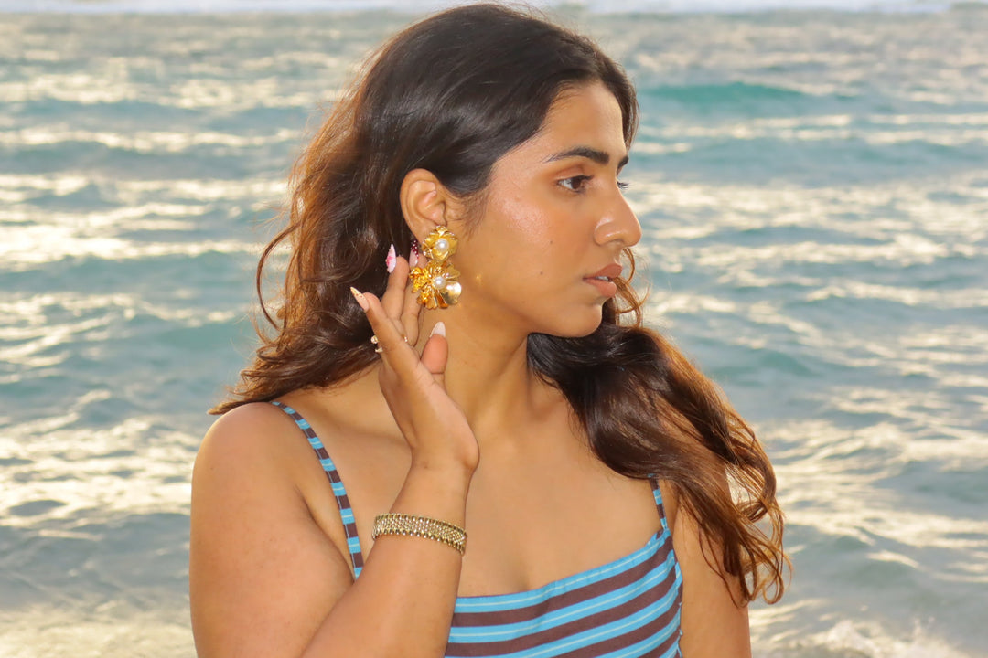 Detachable Gold Flower Drop Earrings