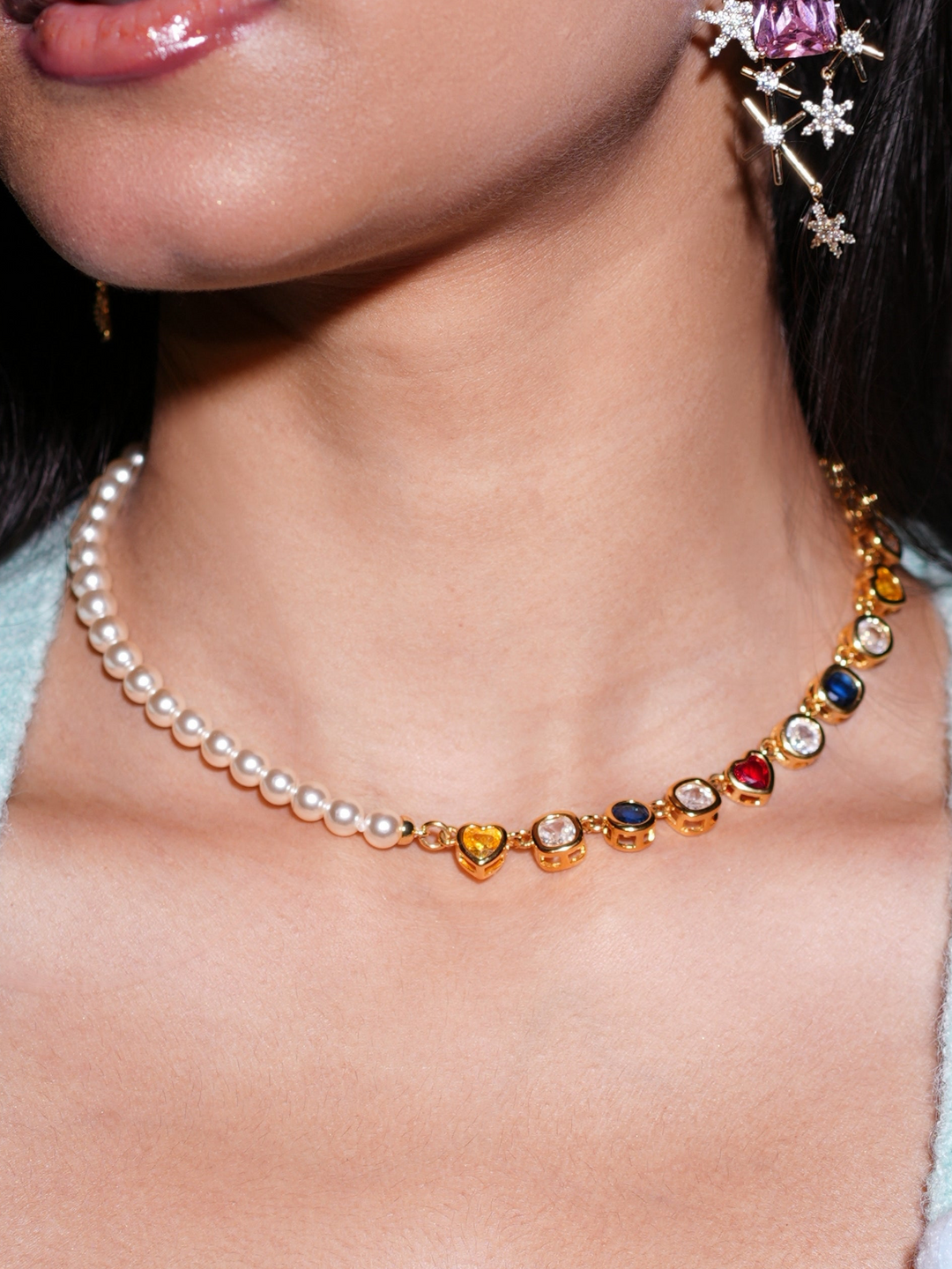Pearl & Multicolour Stone Necklace