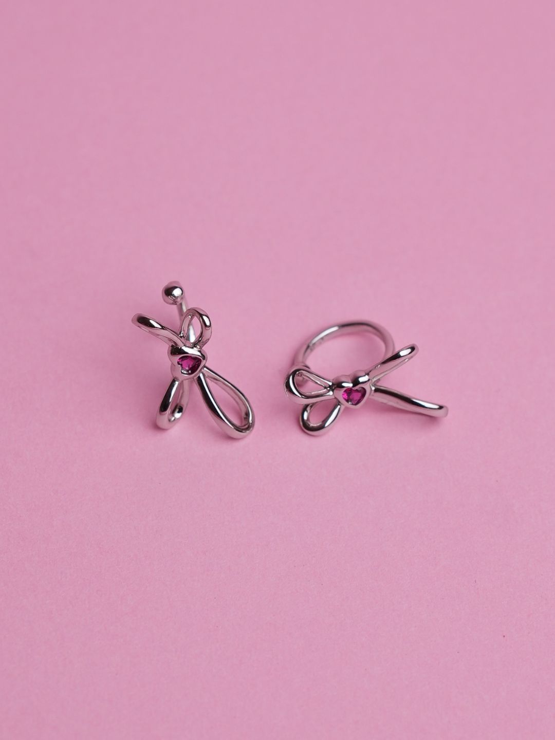 Silver Bow Ear Cuffs