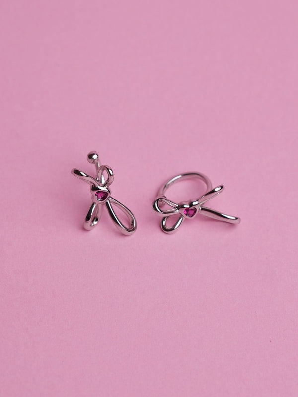 Silver Bow Ear Cuffs