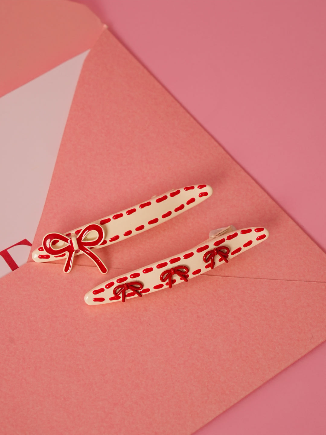 Cute red and white bow clips