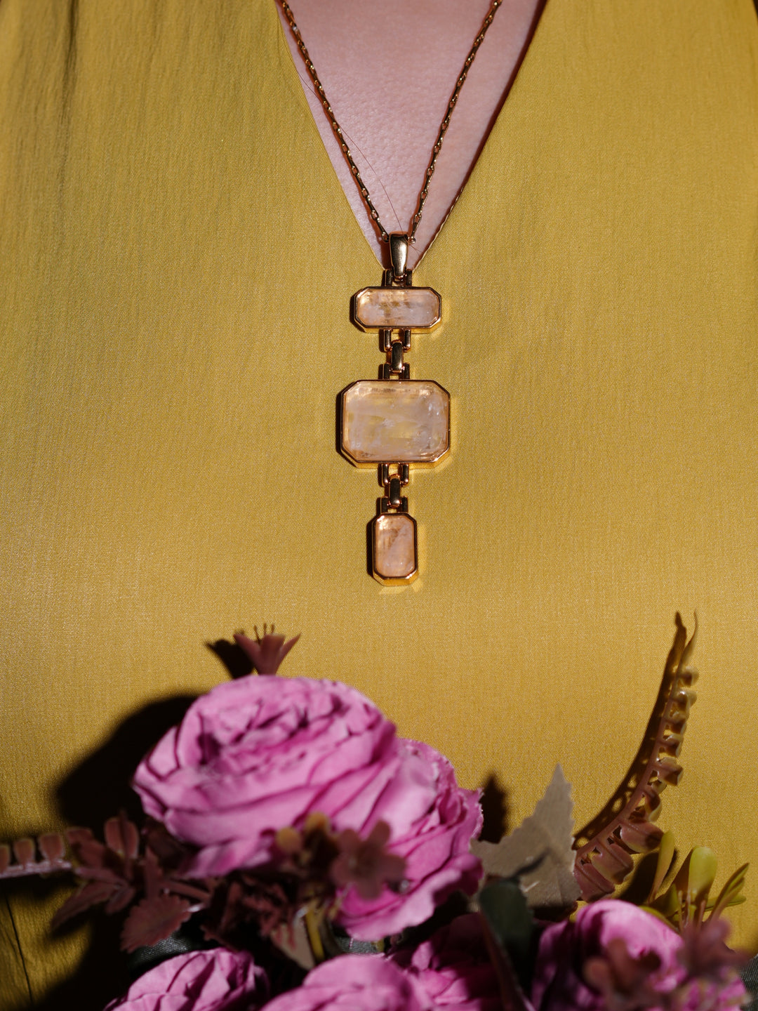 Gold-Finish Geometric Stone Pendant Necklace