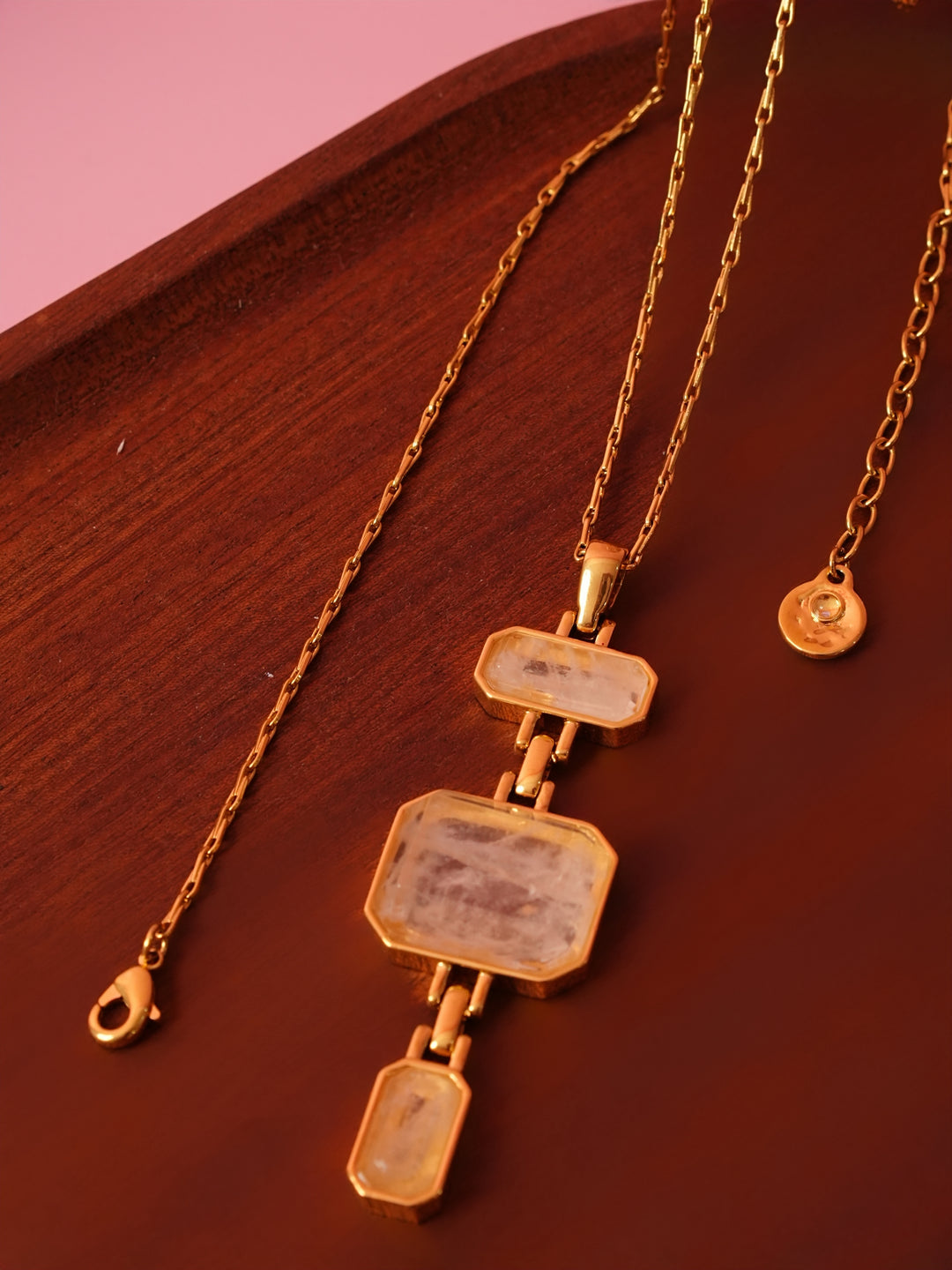 Gold-Finish Geometric Stone Pendant Necklace