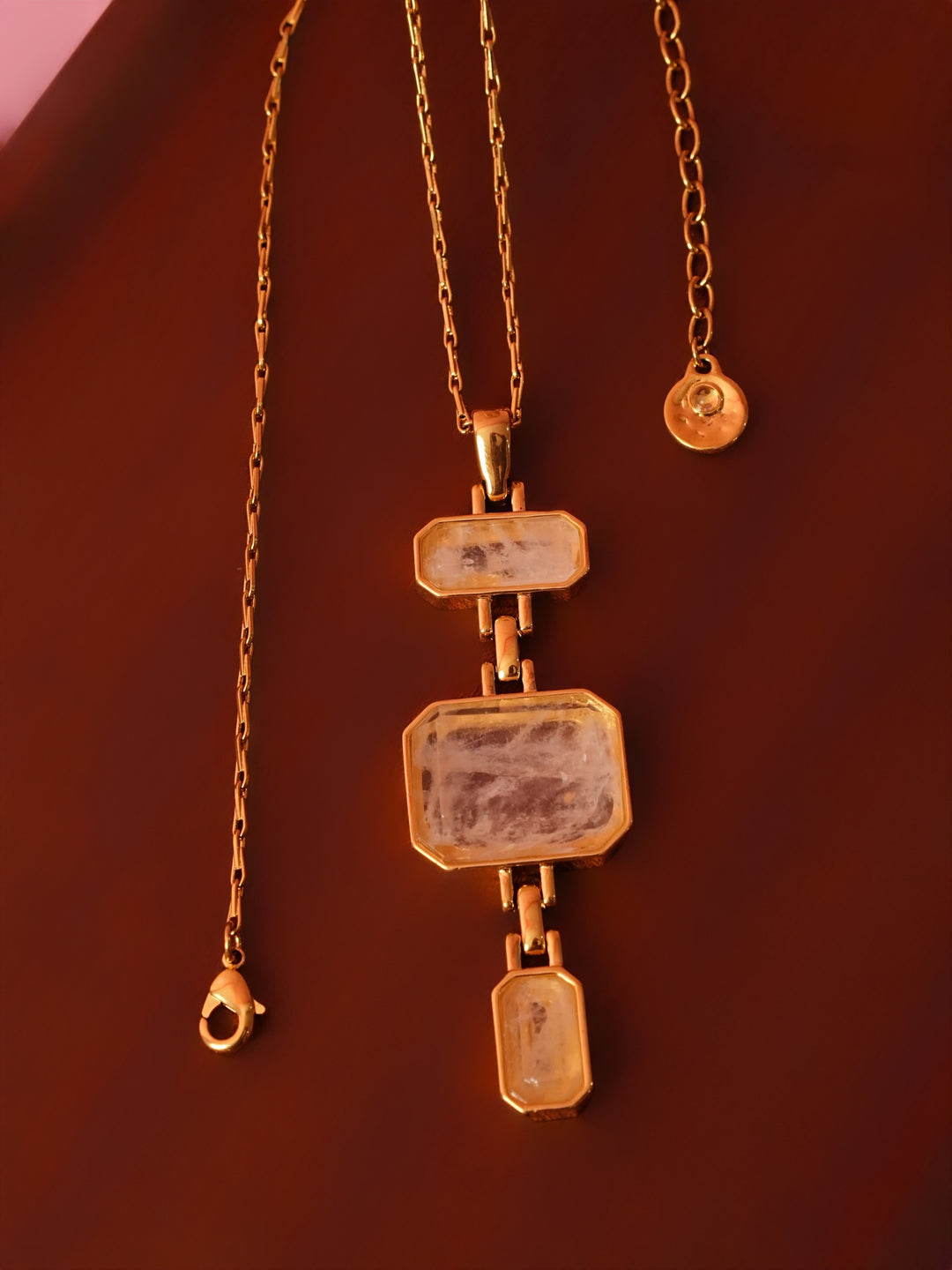 Gold-Finish Geometric Stone Pendant Necklace