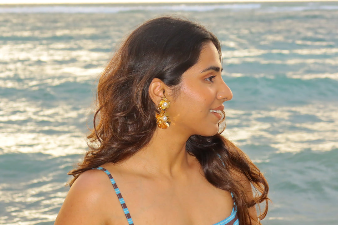 Detachable Gold Flower Drop Earrings