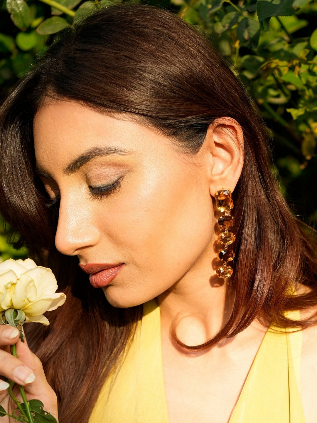 Gold Long Crystal Drop Earrings