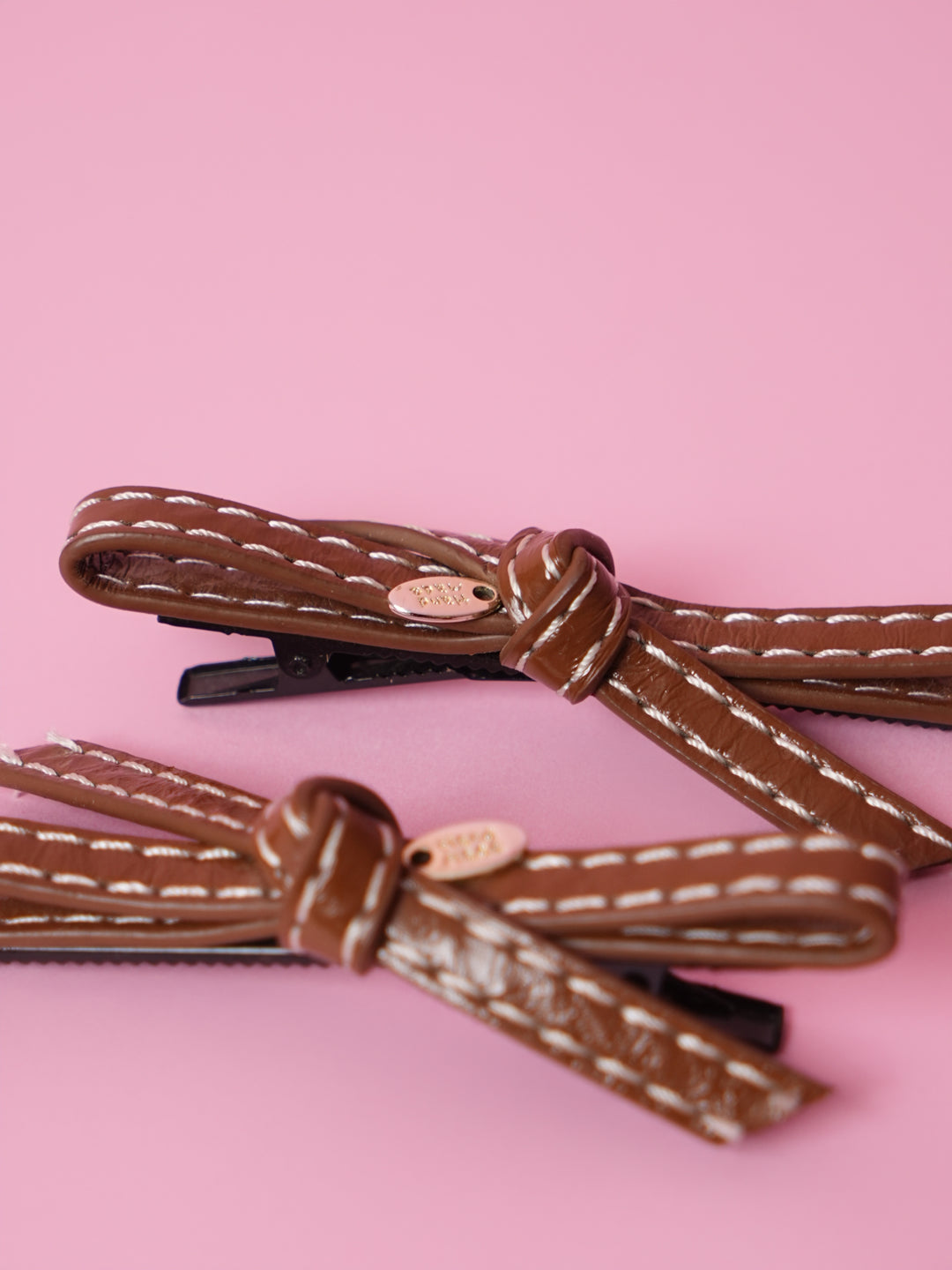 Brown Leather Knot Hair Clips – Set of 2