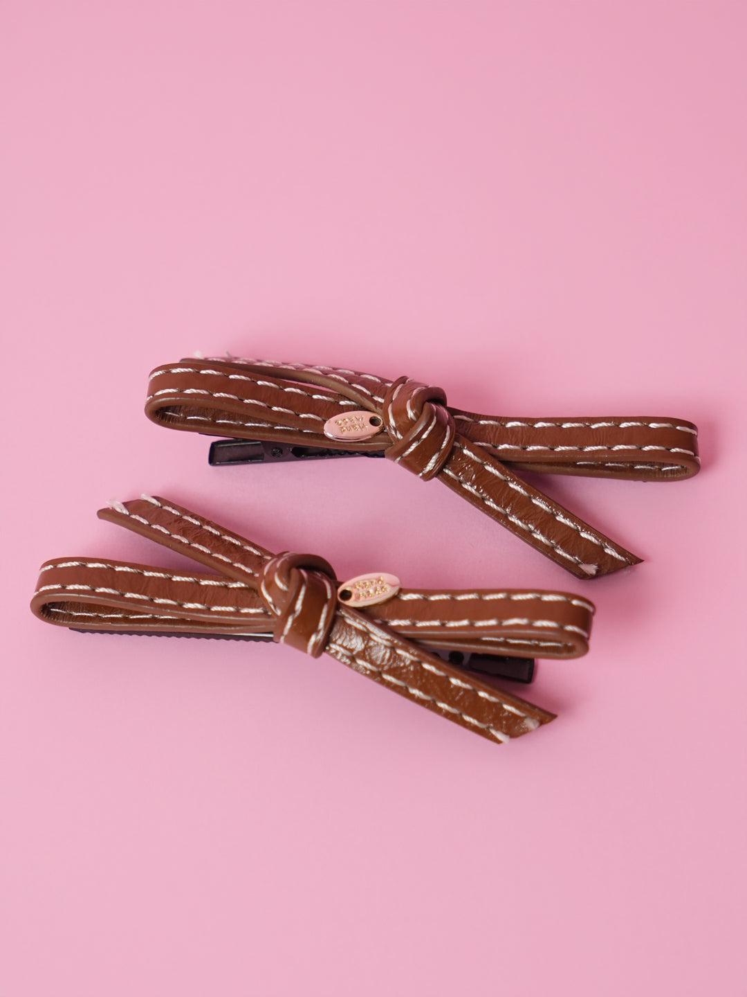 Brown Leather Knot Hair Clips – Set of 2