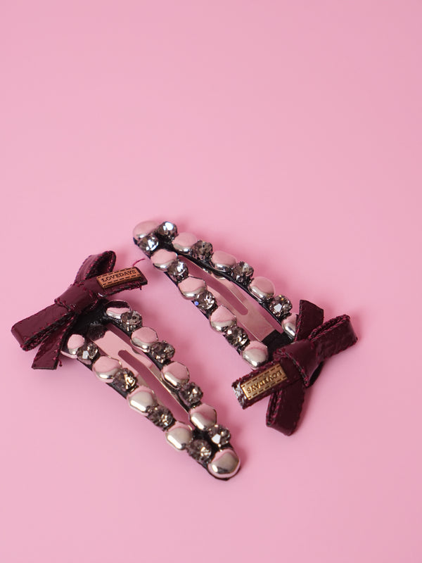 Statement Burgundy Bow Hair Clip – Set of 2