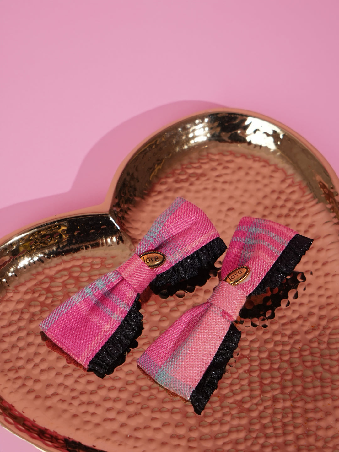 Elegant Plaid Fabric Hair Clips – Pink & Black Set of 2