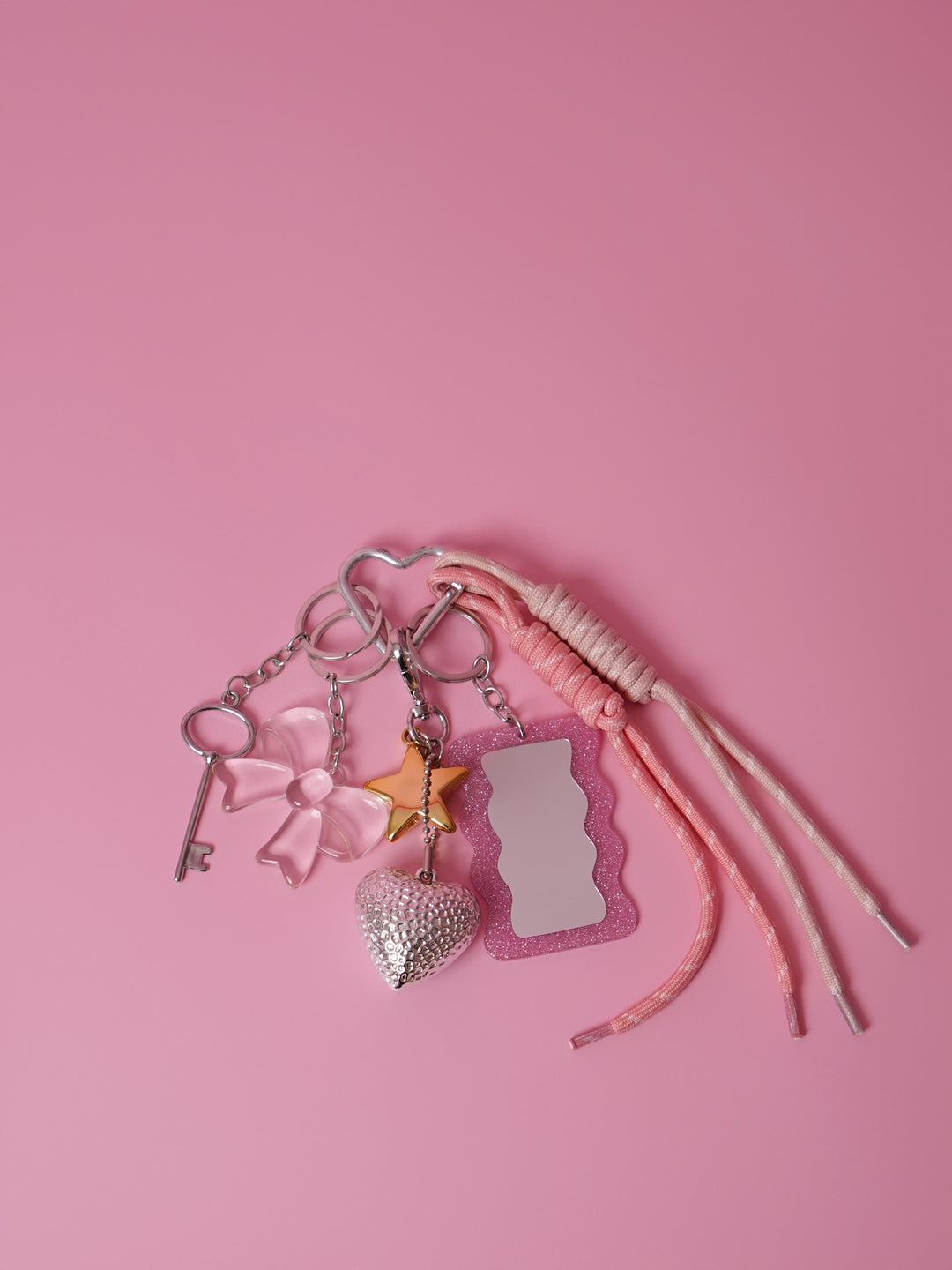 Pink Mirror Bag Charm- Star, Bow & Heart Design