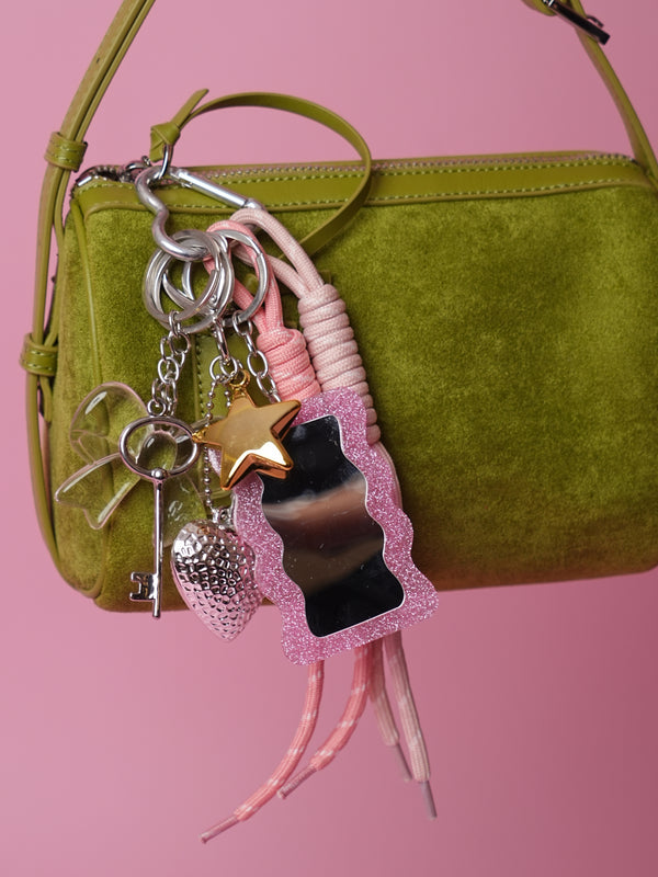 Pink Mirror Bag Charm- Star, Bow & Heart Design