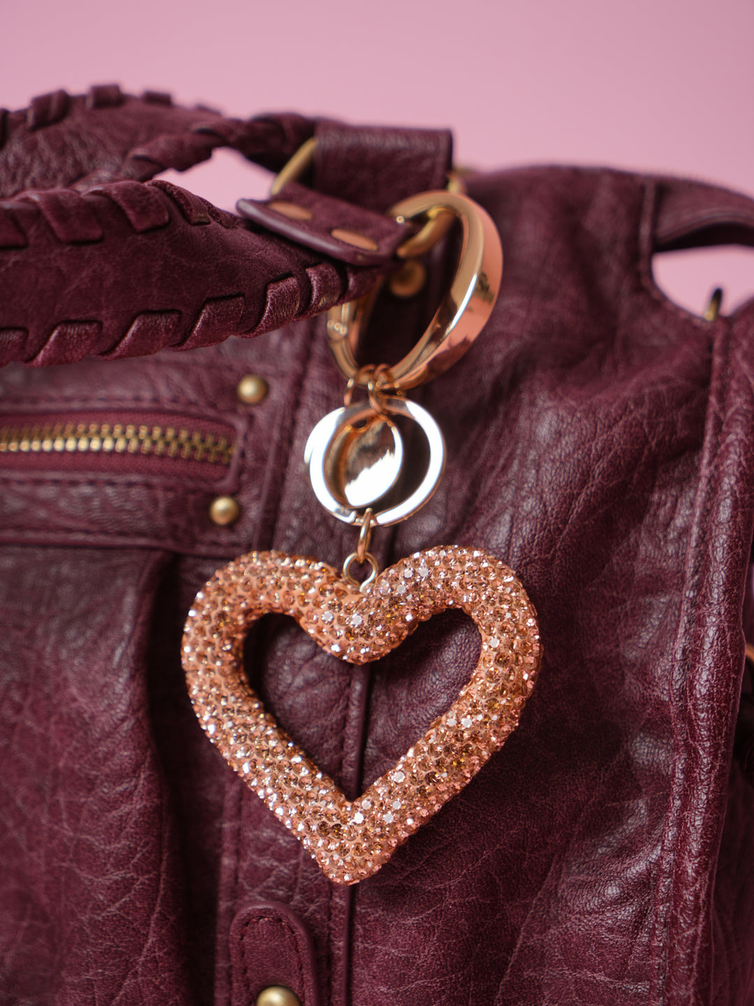 Bedazzled Heart Bag Charm