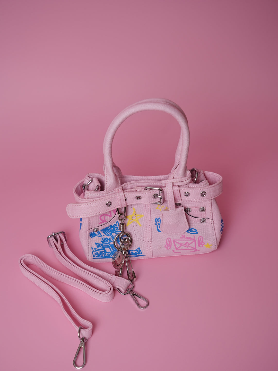 Pink Graffiti Denim Handbag