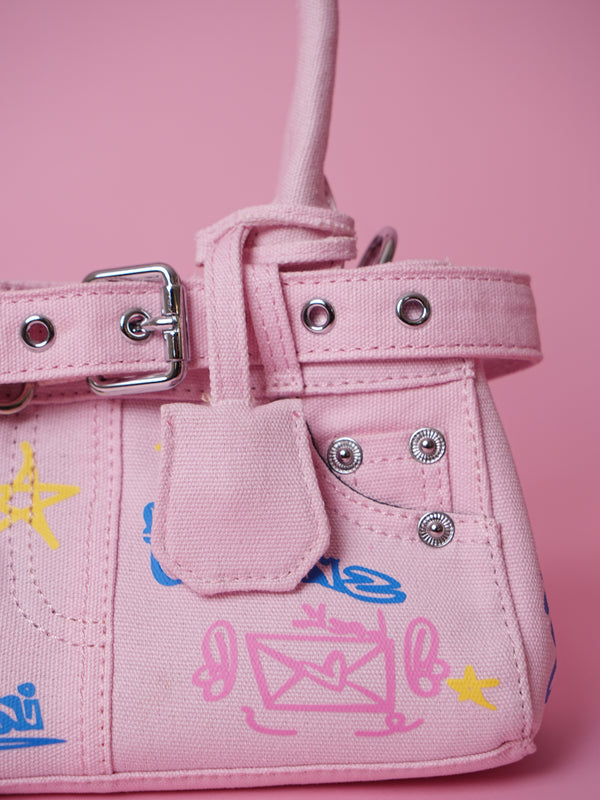 Pink Graffiti Denim Handbag