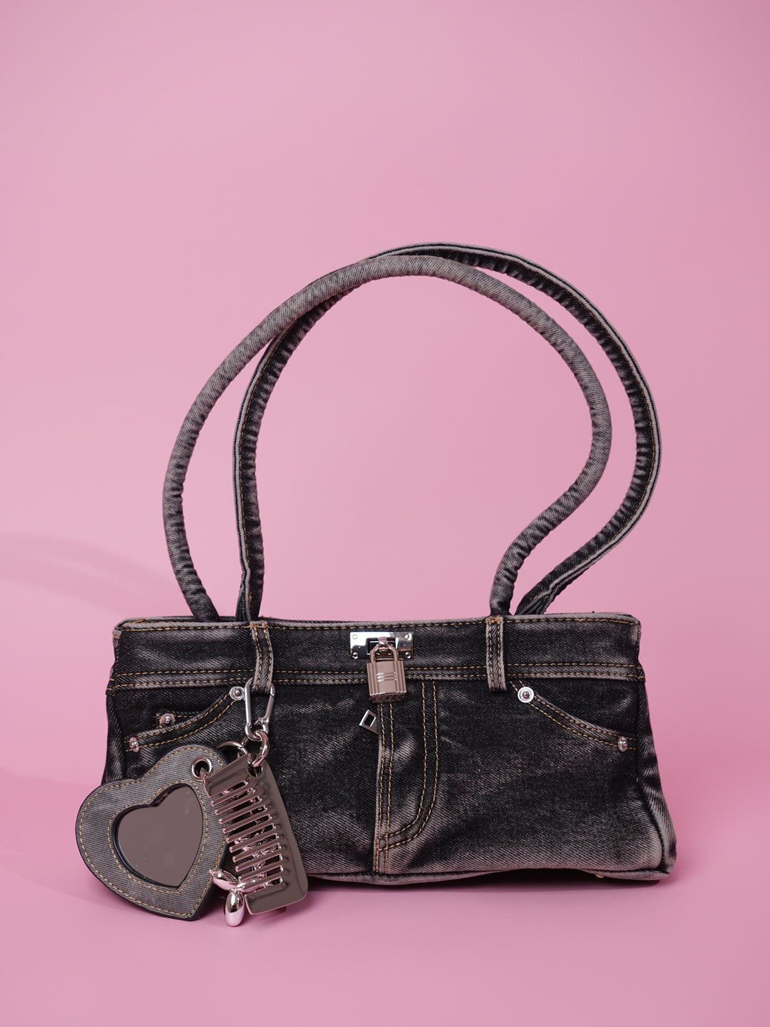 Black Washed Denim Shoulder Bag