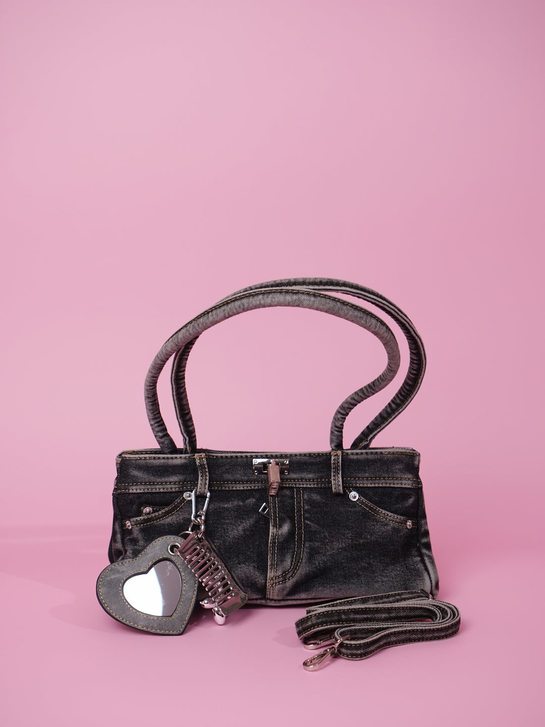 Black Washed Denim Shoulder Bag