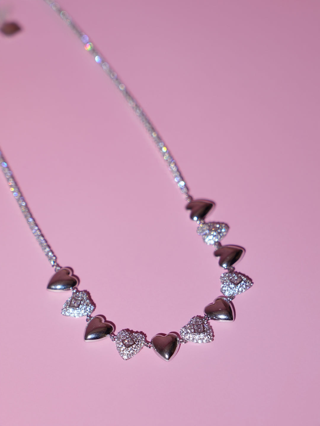 Heart Motif Crystal Chain Necklace