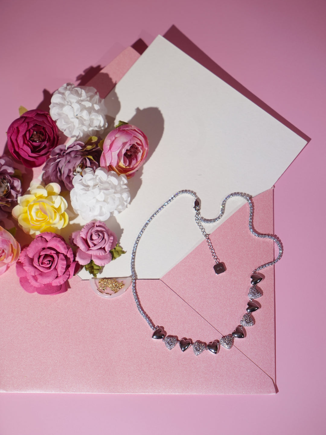 Heart Motif Crystal Chain Necklace