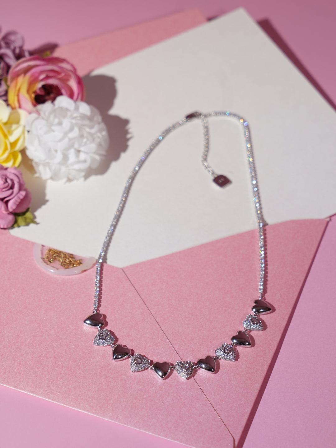 Heart Motif Crystal Chain Necklace
