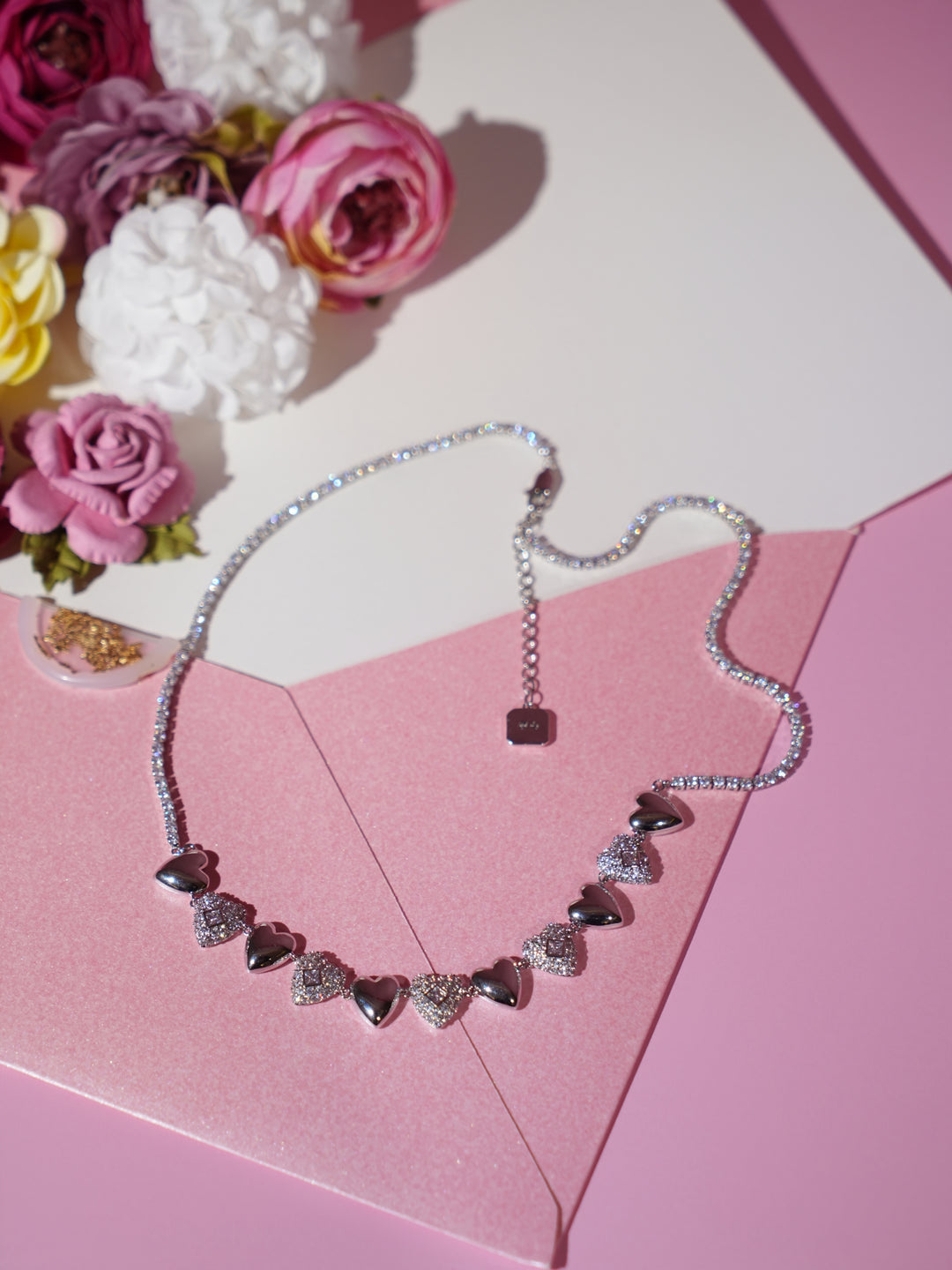 Heart Motif Crystal Chain Necklace