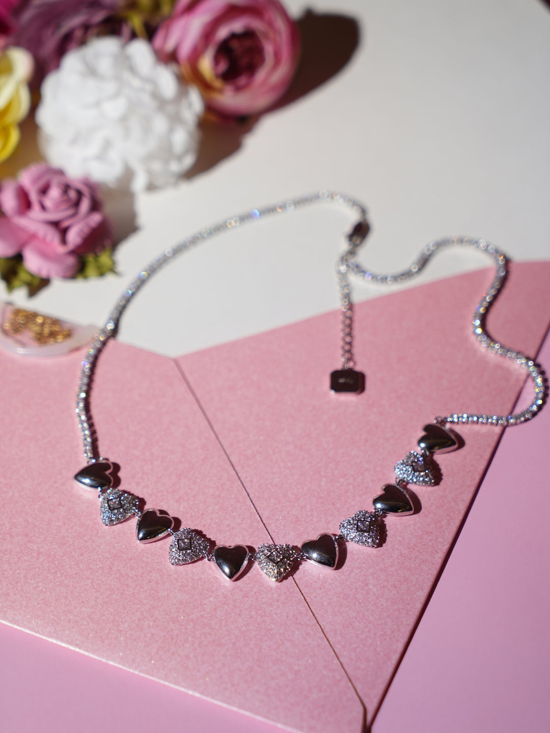 Heart Motif Crystal Chain Necklace