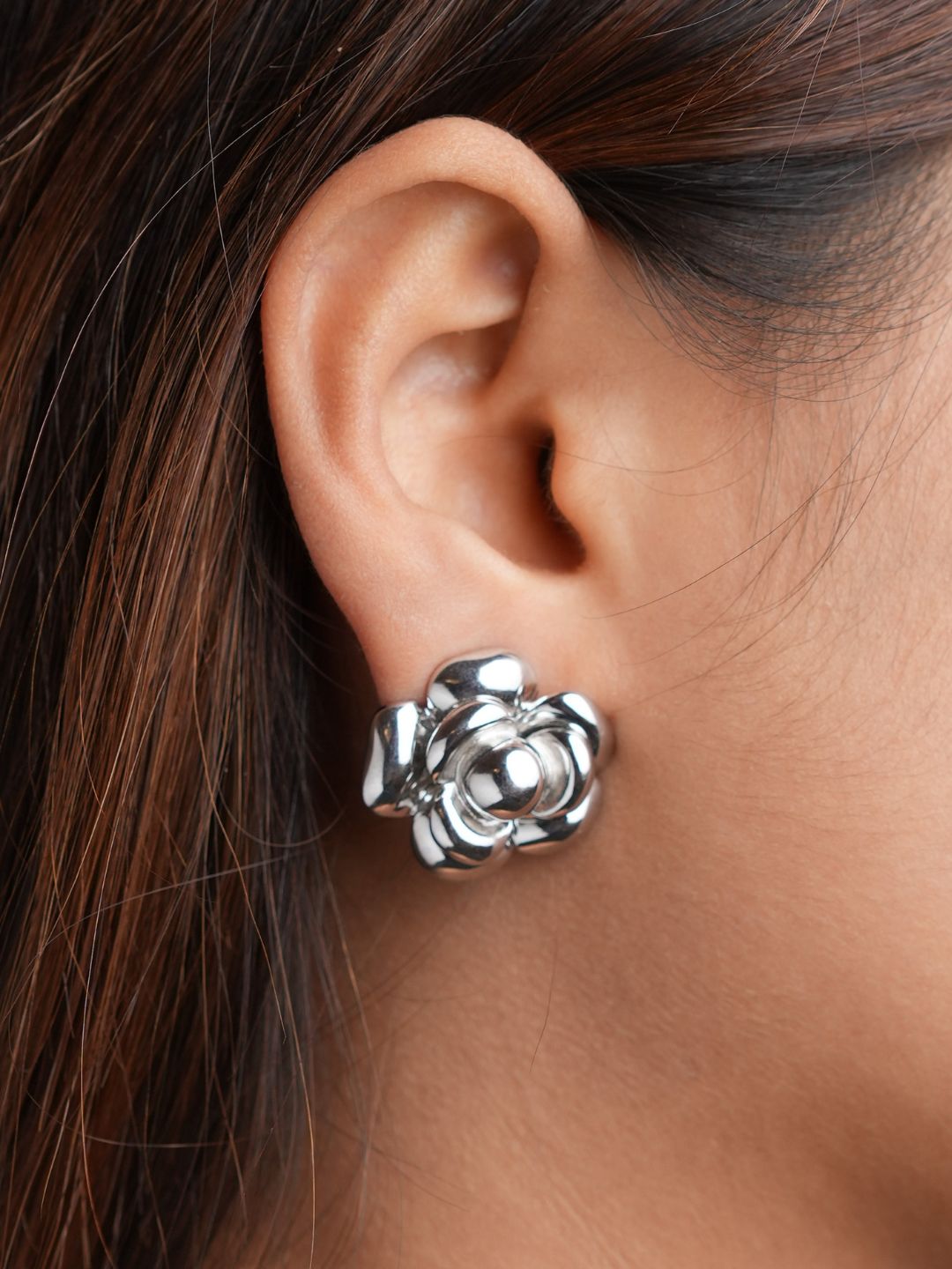 Silver-Tone Floral Stud Earrings