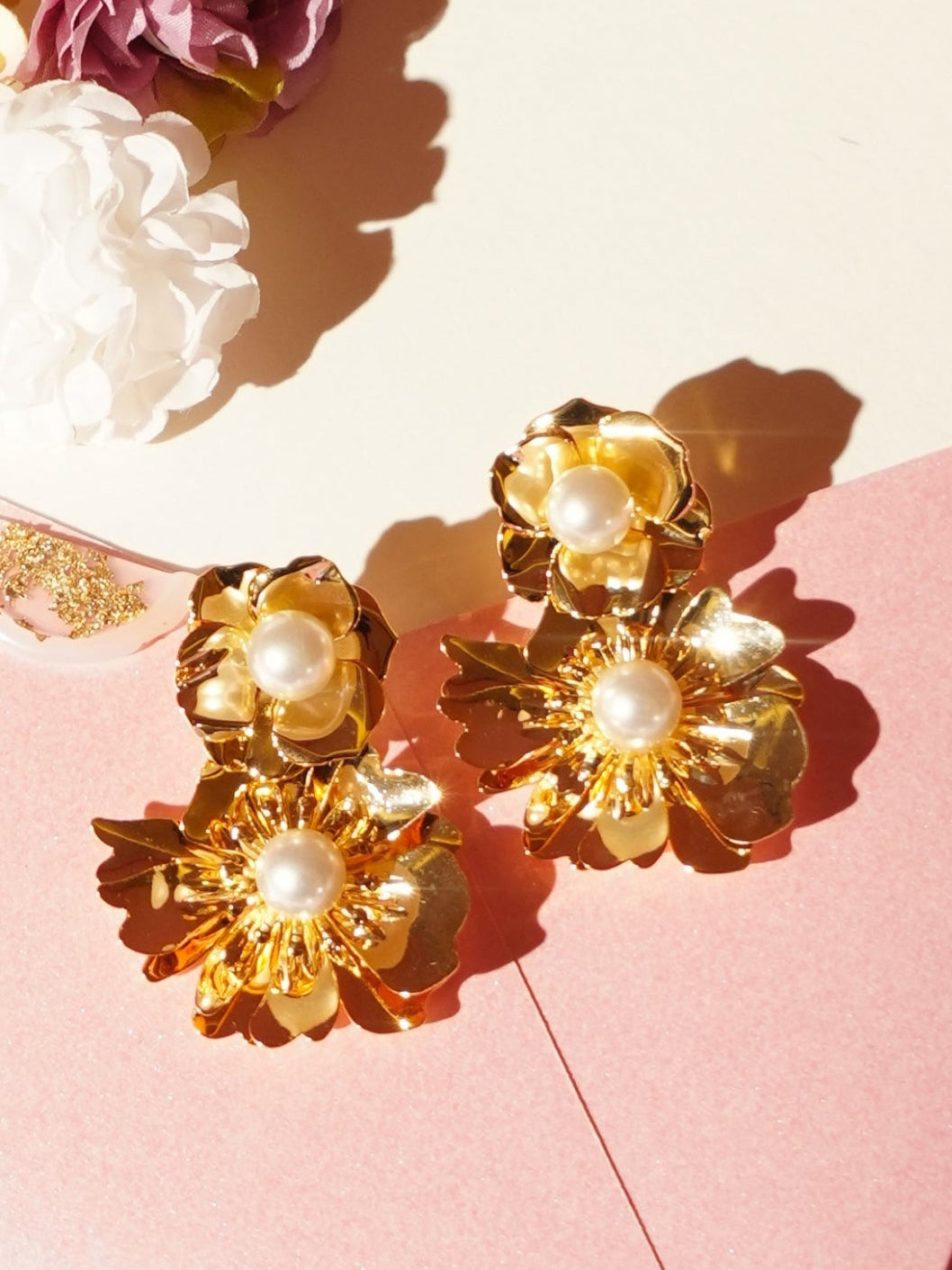 Detachable Gold Flower Drop Earrings