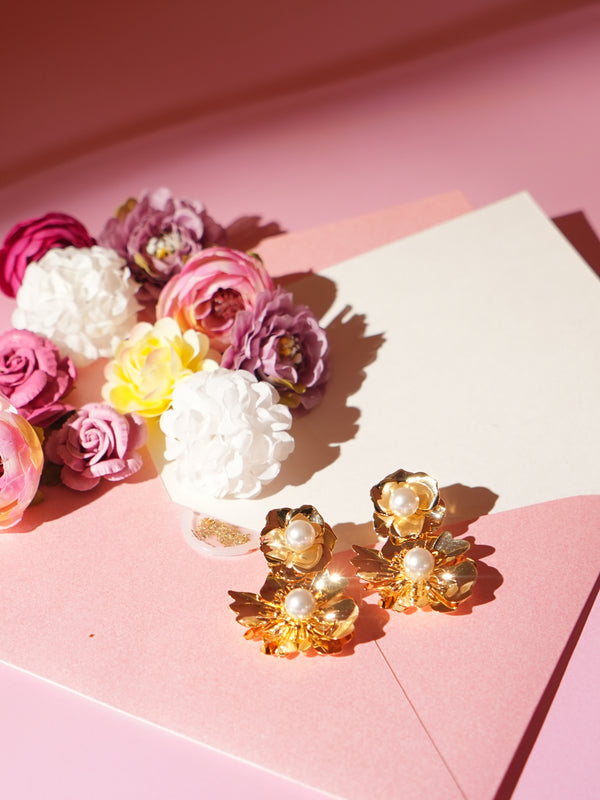 Detachable Gold Flower Drop Earrings