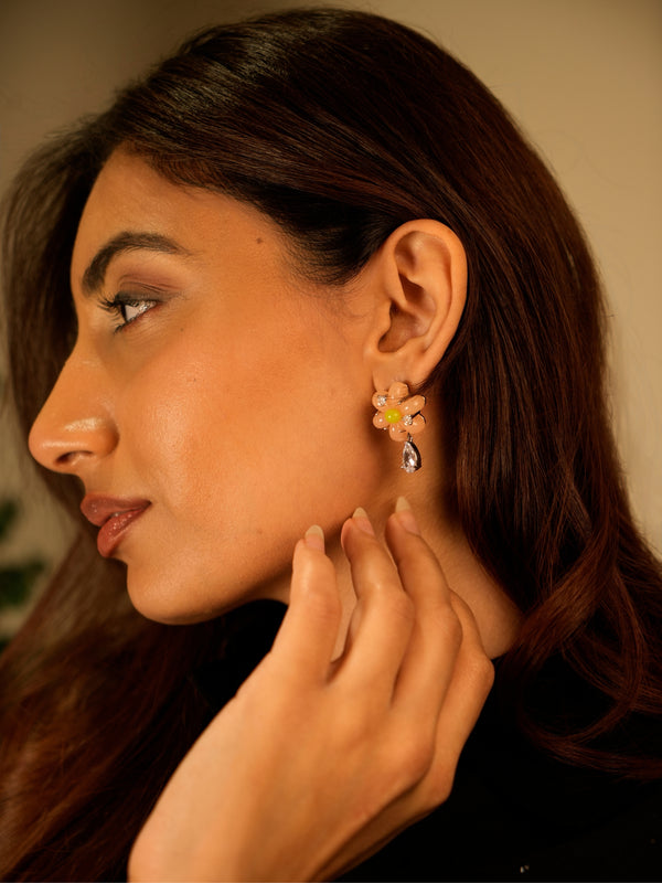 Floral Drop Earrings with Crystal Pendant